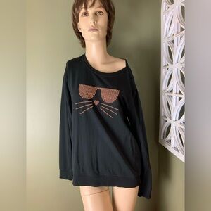 Karl Lagerfeld rose gold Black Cat Face Women's Top size medium